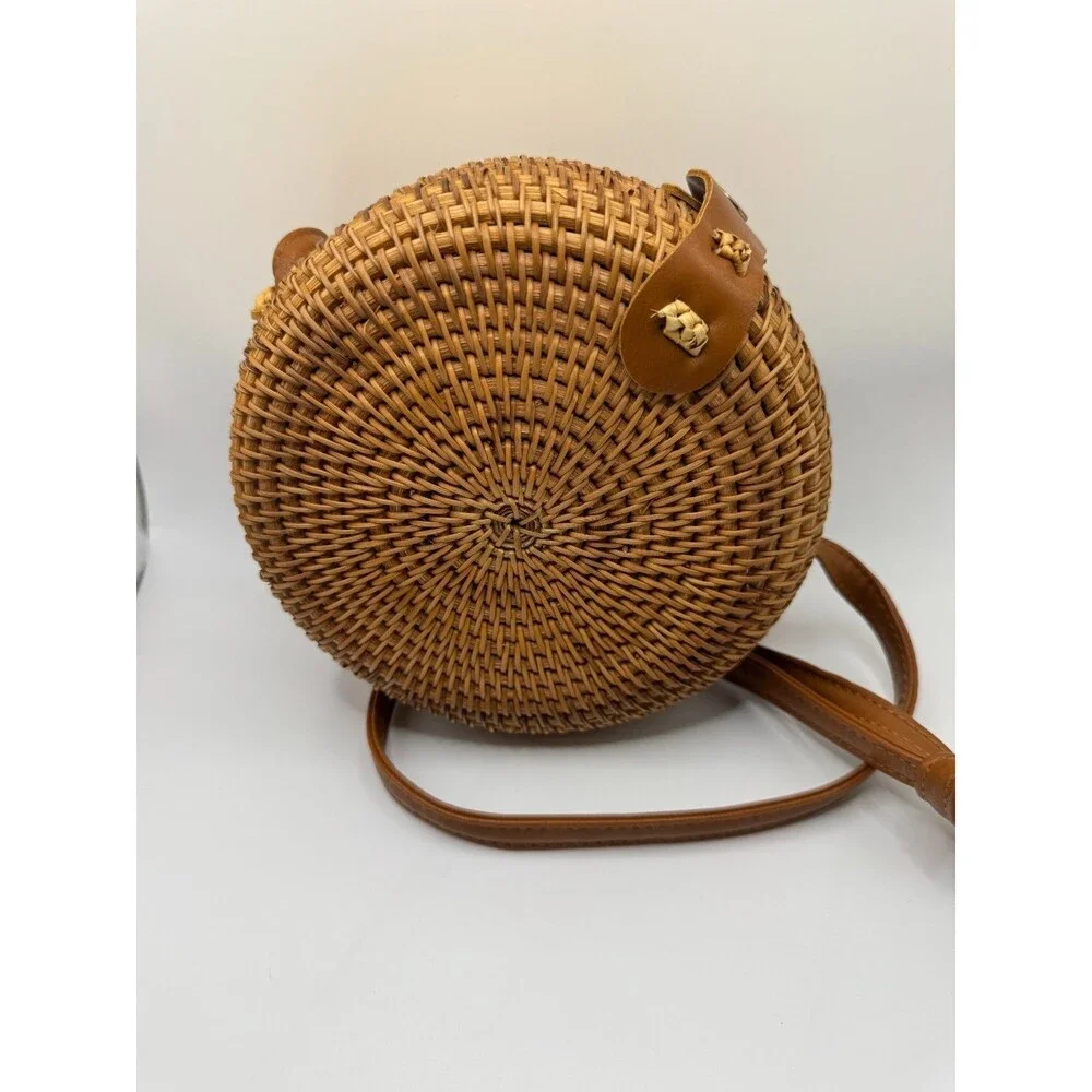 Round Circle Rattan Purse Crossbody Wicker Handwoven 8" Bag Purse Summer & Rose - Picture 5 of 10